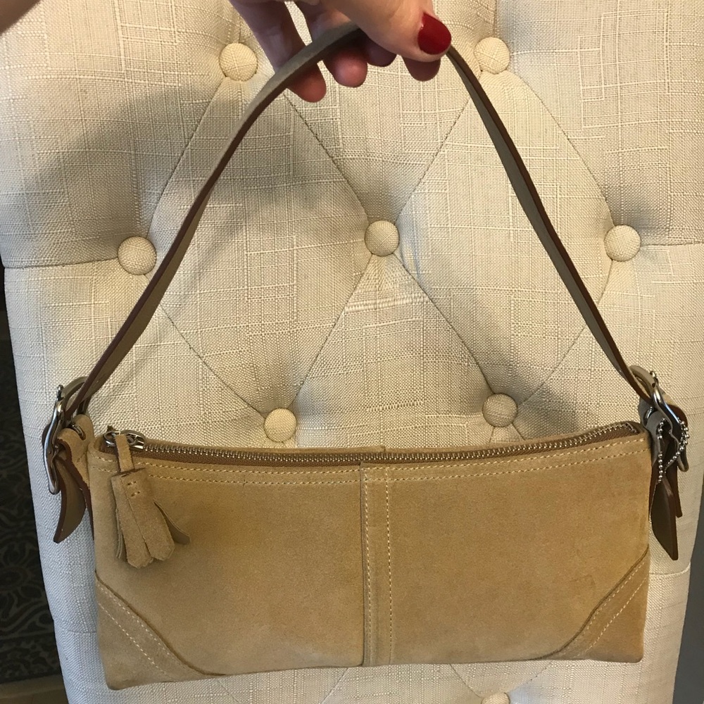 Coach Suede Taupe Brown Suede Demi Shoulder Bag